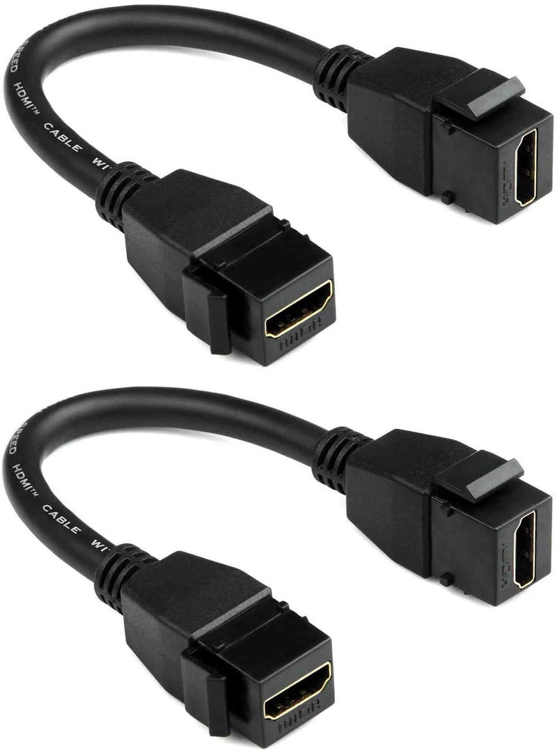 UseBean HDMI Keystone Coupler 4K (2-Pack), HDMI Keystone Jack Inserts Female to Female Adapter Pigtail Extension Cable Snap-in for Wall Plate, (0.3ft Black) - Image 1